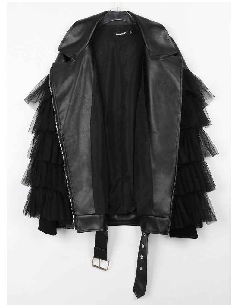 Giacca ecopelle balze-tulle