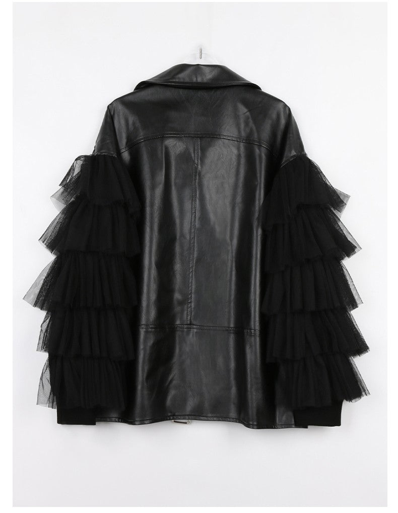 Giacca ecopelle balze-tulle