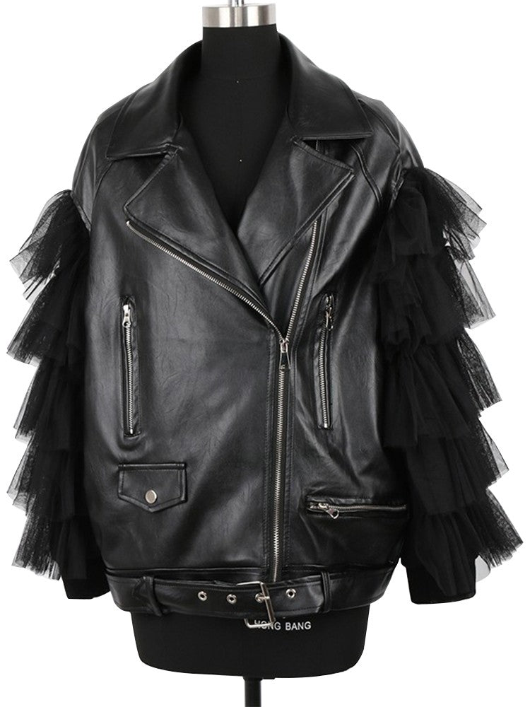 Giacca ecopelle balze-tulle