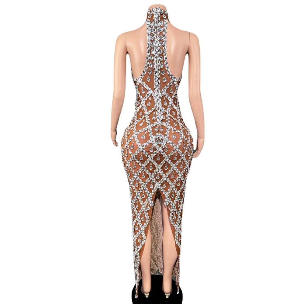 Nude diamond luxury dress long