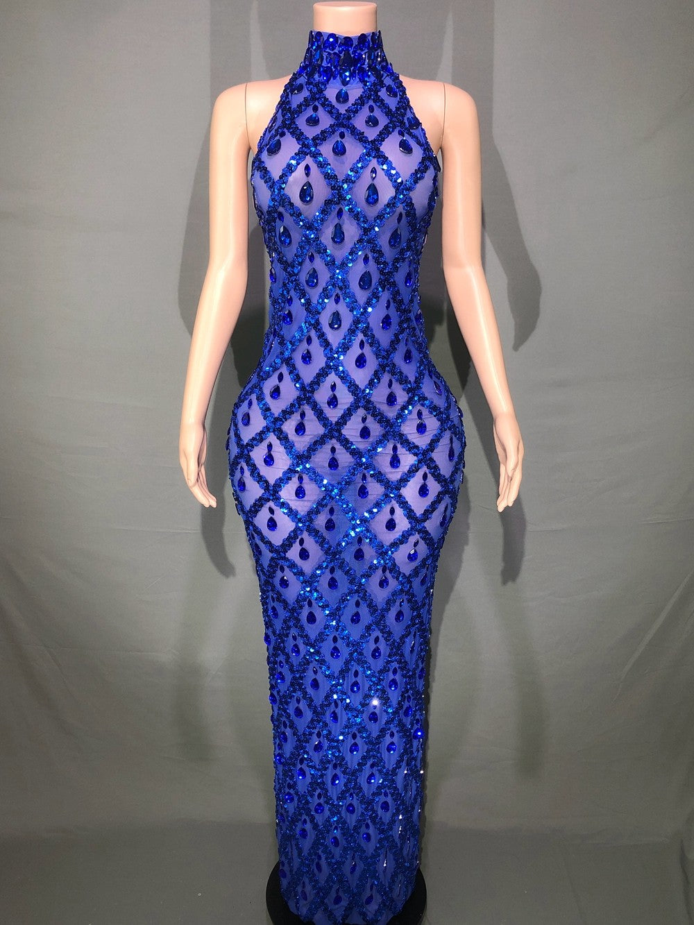 Nude diamond luxury dress long