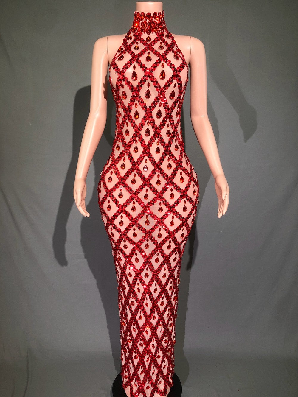 Nude diamond luxury dress long