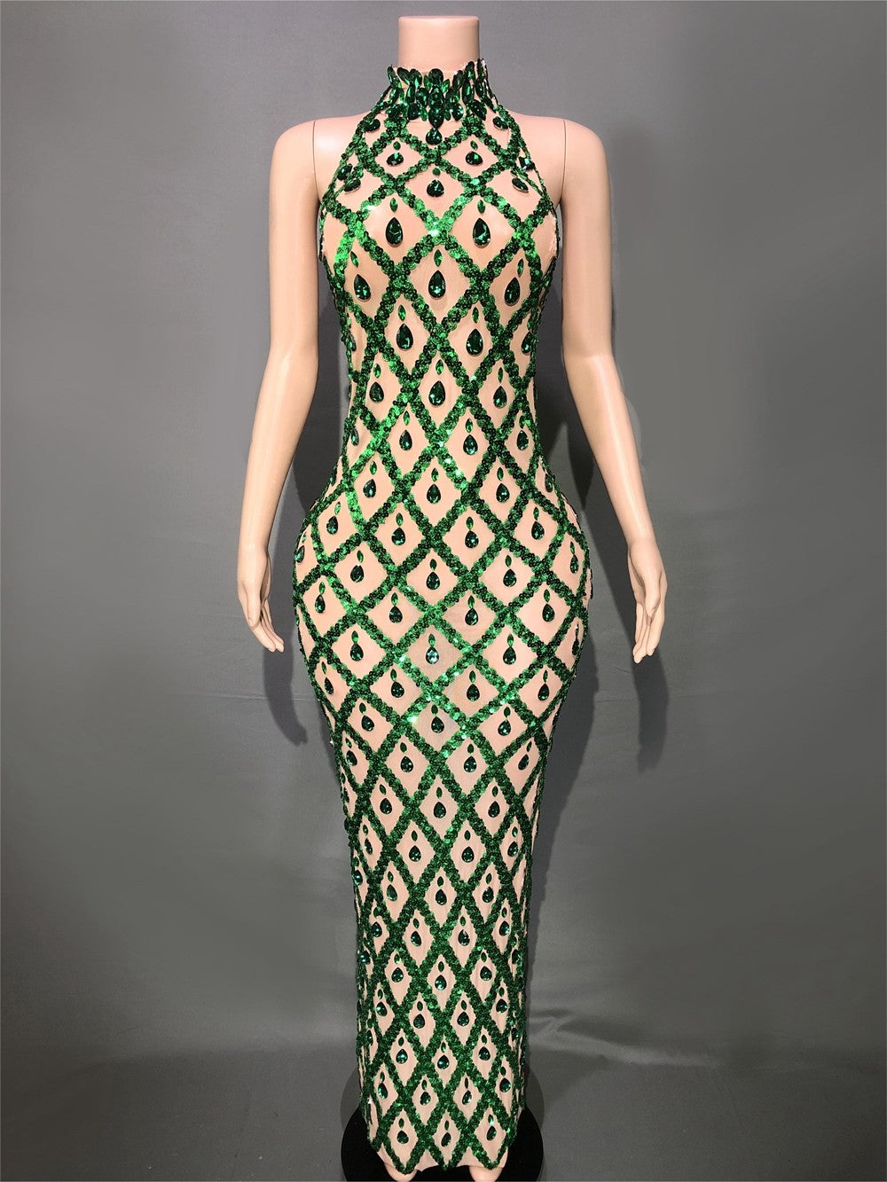 Nude diamond luxury dress long