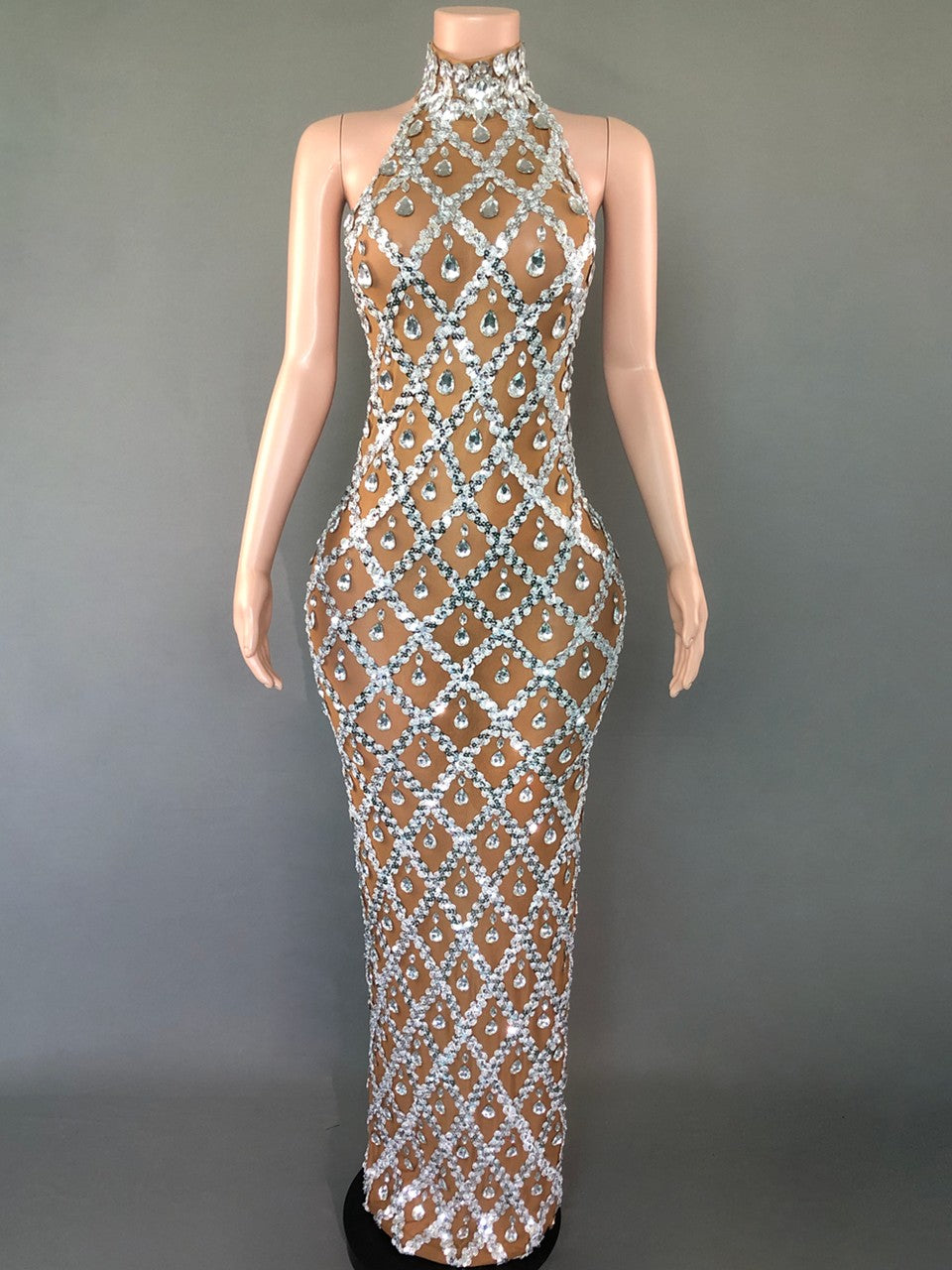 Nude diamond luxury dress long