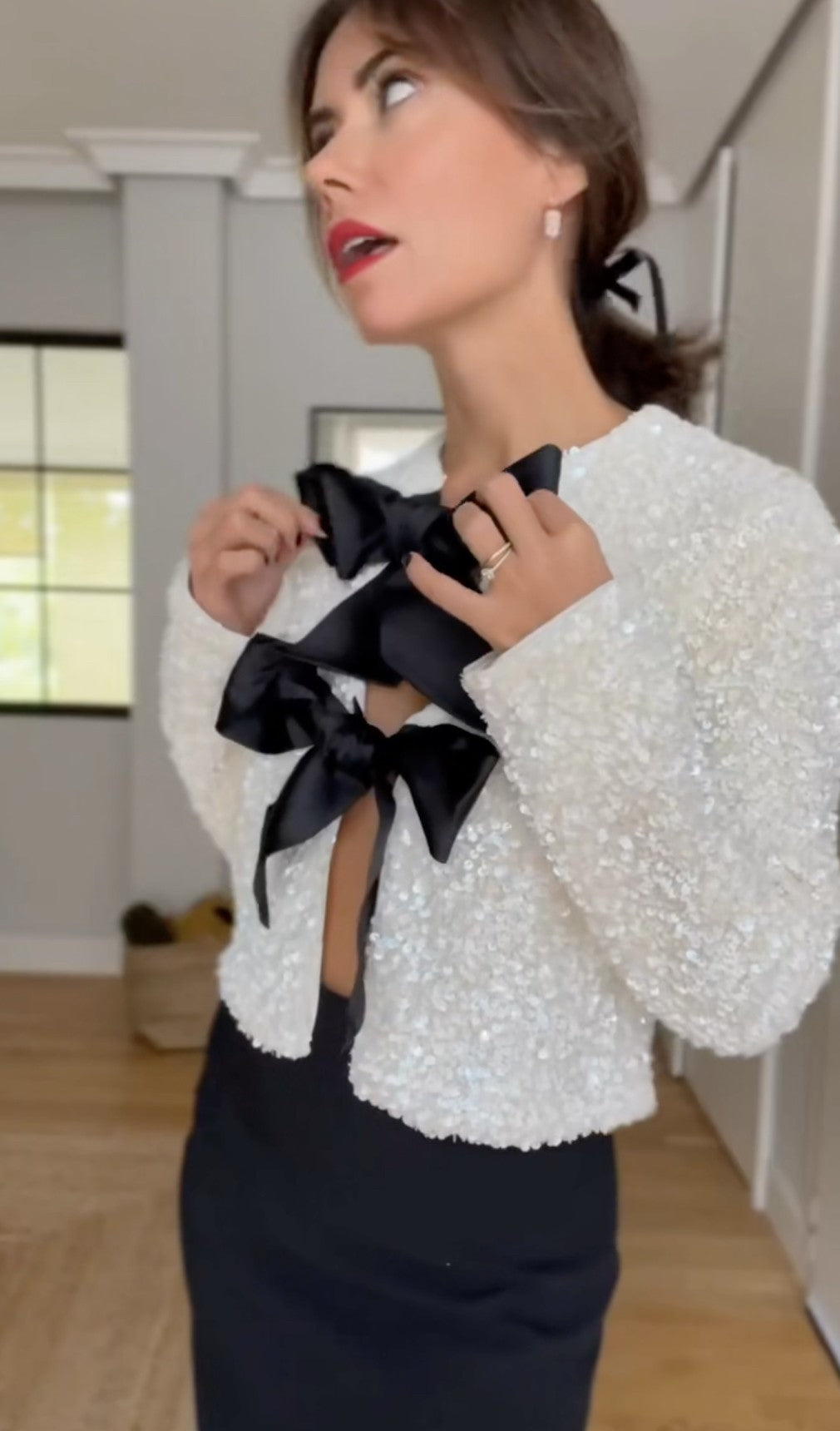 Holiday bow sequinbolero