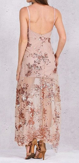 Sequinflow Long Dress — paillettes oro look gala | Dream Shop