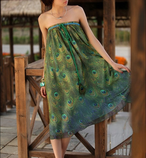 Peacock Dress — fantasia pavone maxidress vista frontale | Dream Shop