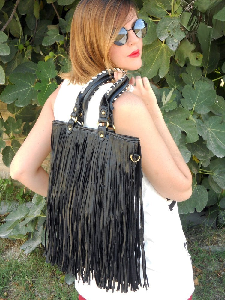 Borsa Frange Nancy - versione nero | Dream Shop