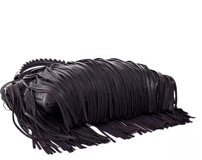 Borsa Frange Nancy Nero vista frontale | Dream Shop
