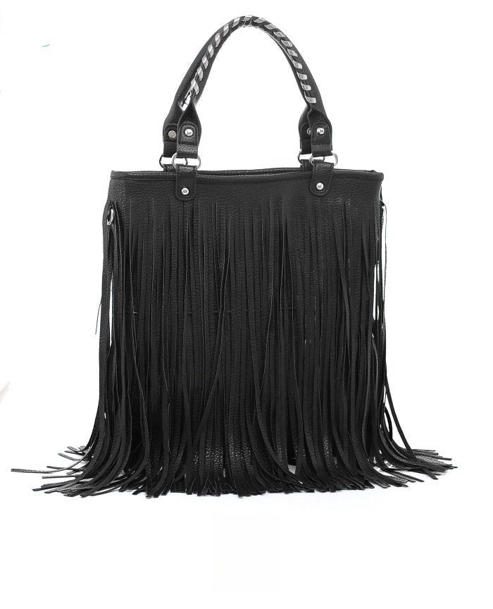 Borsa Frange Nancy Nero vista laterale | Dream Shop