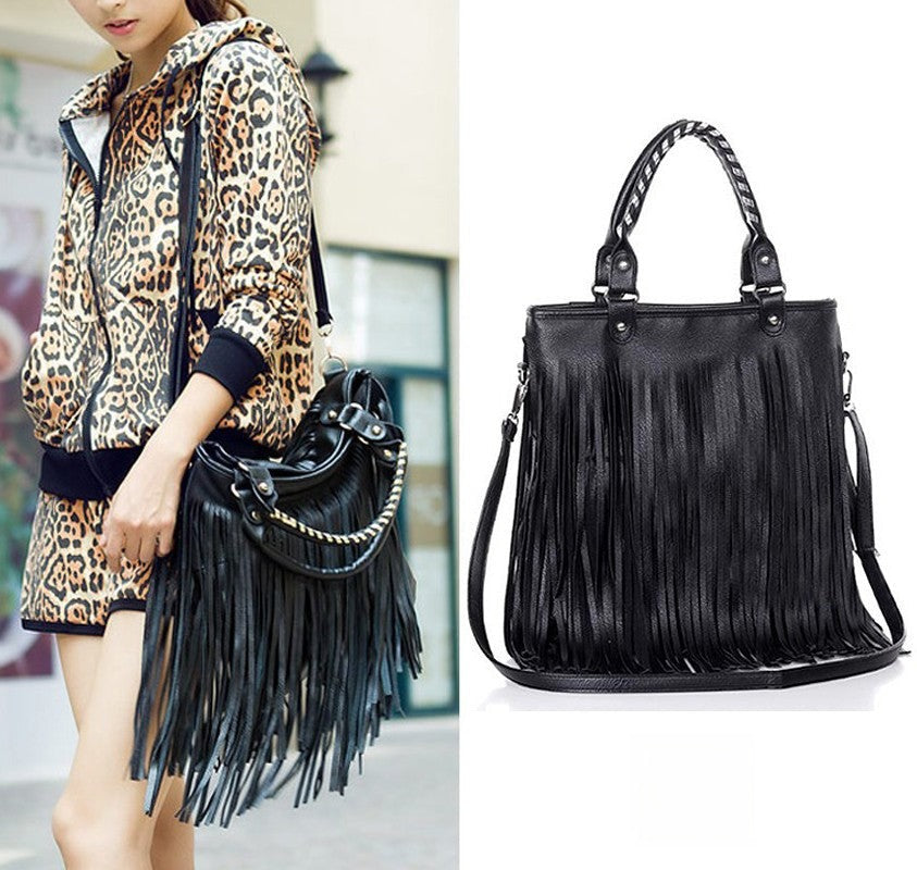 Borsa Frange Nancy Nero dettaglio | Dream Shop