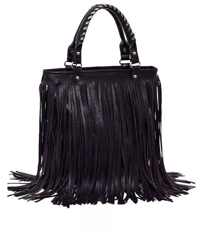 Borsa Frange Nancy Nero figura intera | Dream Shop