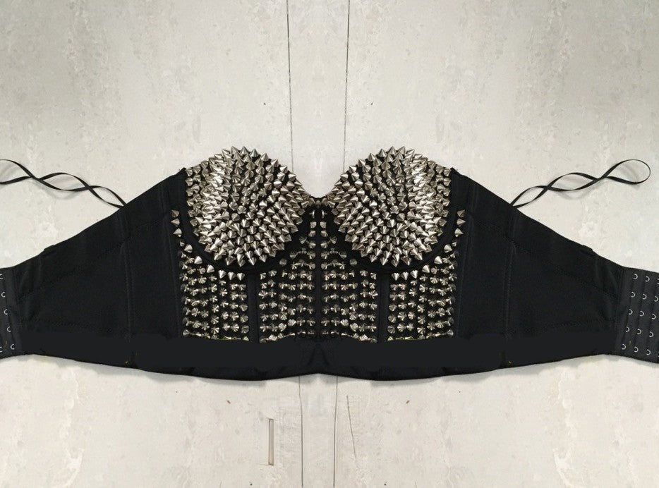 Crop Top Borchie push-up borchie argento oro vista frontale — Dream Shop