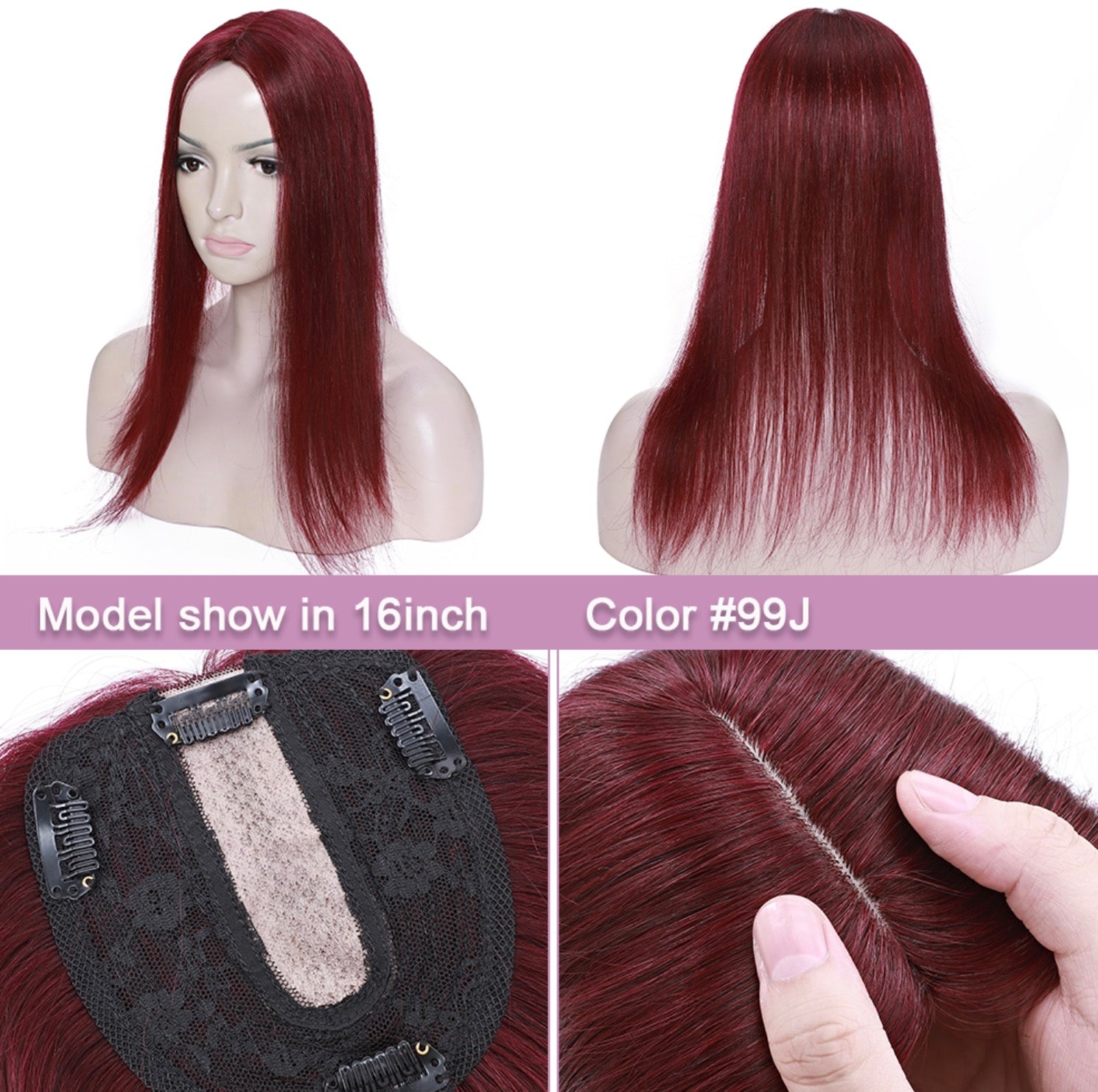 Taupe Topper in capelli veri con base in seta e clip