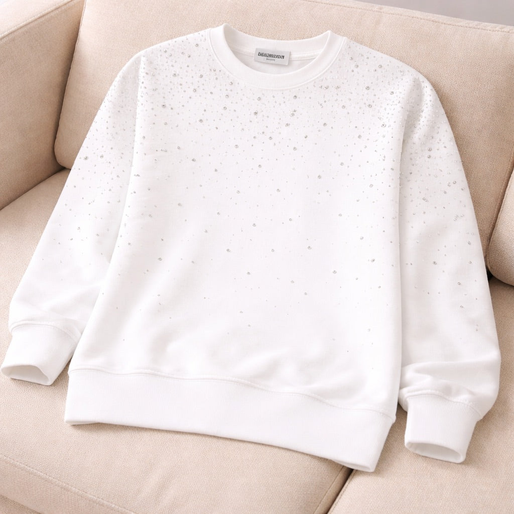 Felpa Fullstrass Girocollo in cotone di alta qualità ricoperta di strass