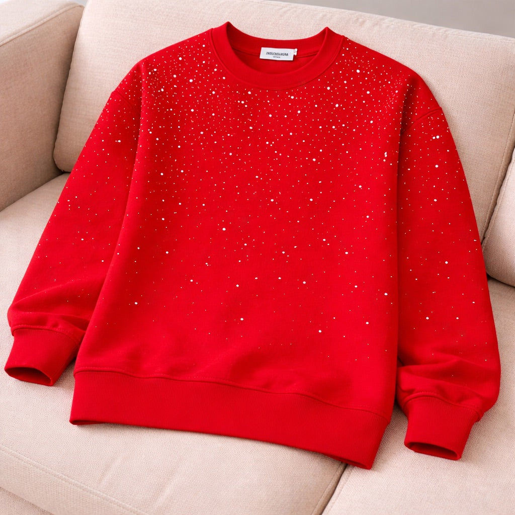 Felpa Fullstrass Girocollo in cotone di alta qualità ricoperta di strass