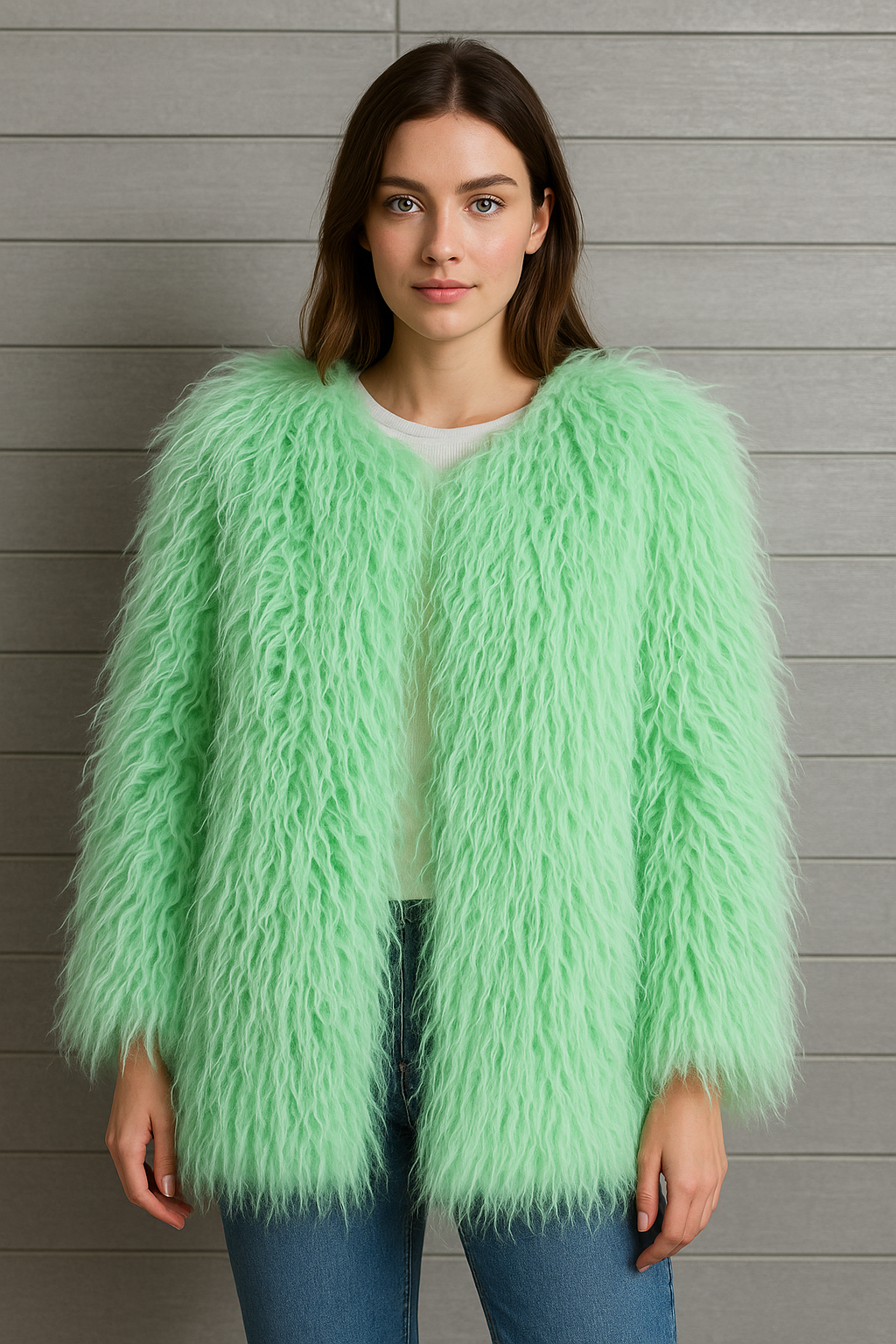 Pelliccia riccia Quatyr Giacca in eco pelliccia mongolia effetto pelo lungo riccio