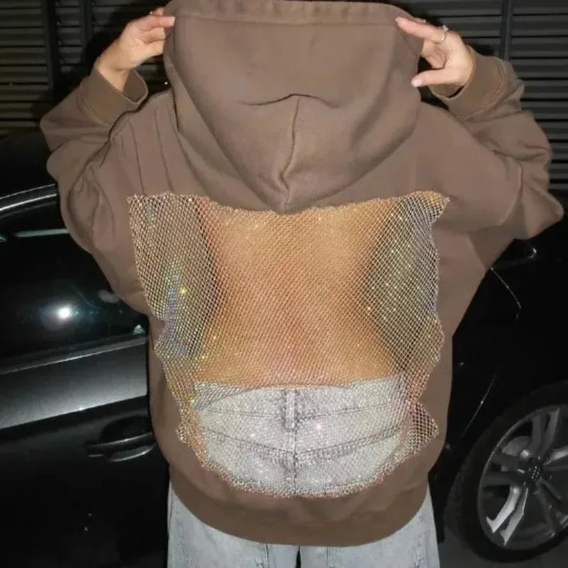 Felpa Schiena Strass con inserto rete gioiello posteriore