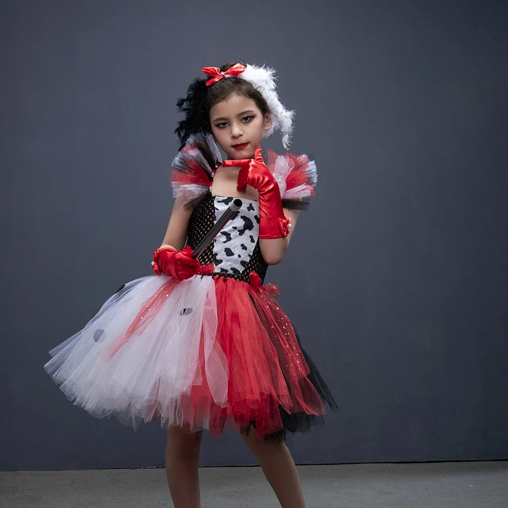Costume dama dalmata con guanti rossi bambina — Dream Shop