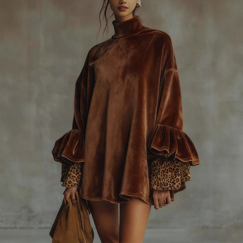 Cardigan-Dress Oryetta con bordo in pizzo e collo alto