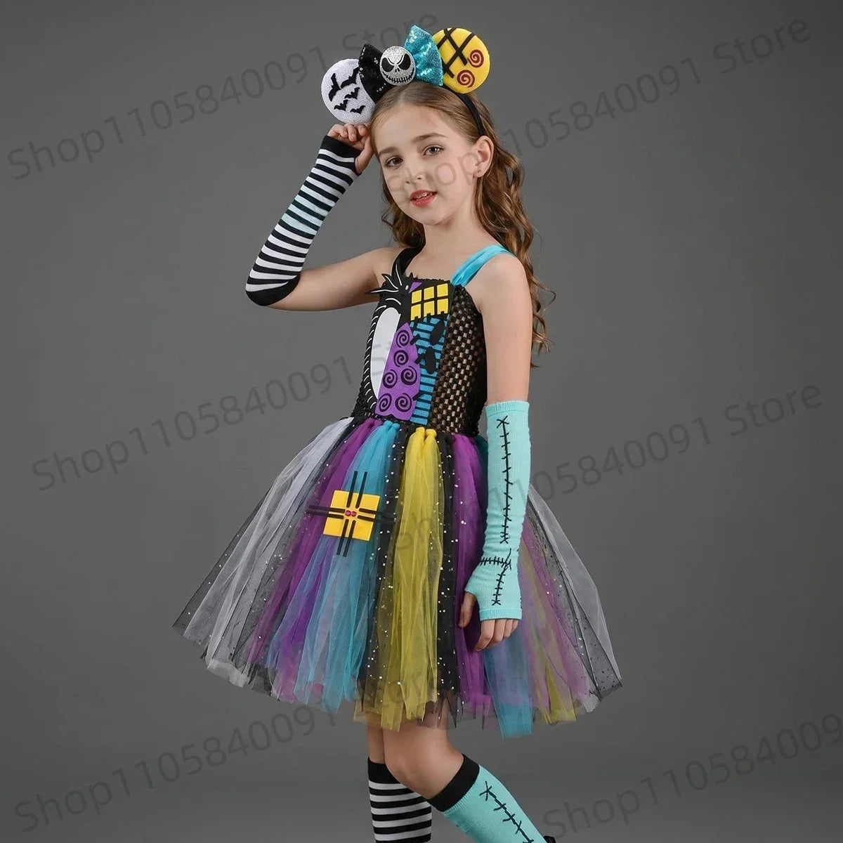 Costume bambola bambina con scaldabraccia a righe — Dream Shop
