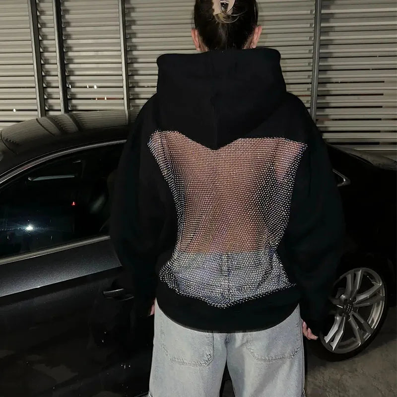 Felpa Schiena Strass con inserto rete gioiello posteriore