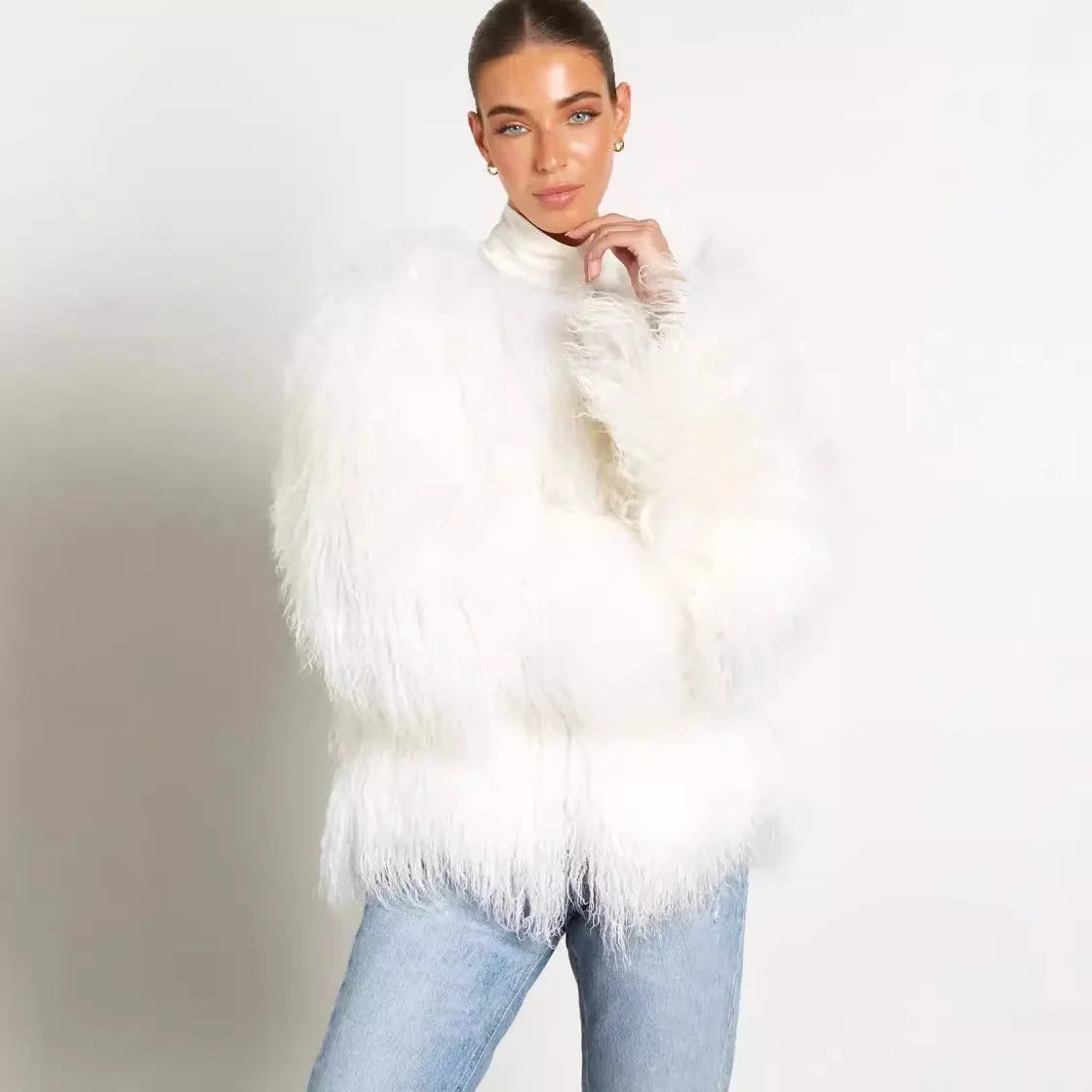 Pelliccia riccia Quatyr Giacca in eco pelliccia mongolia effetto pelo lungo riccio