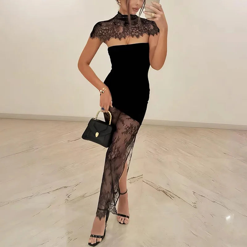 Abitino Pizzo Coprispalle Tamaska con collo alto e inserti in pizzo