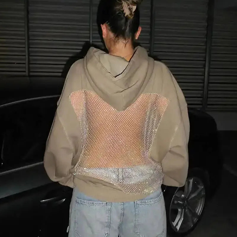 Felpa Schiena Strass con inserto rete gioiello posteriore