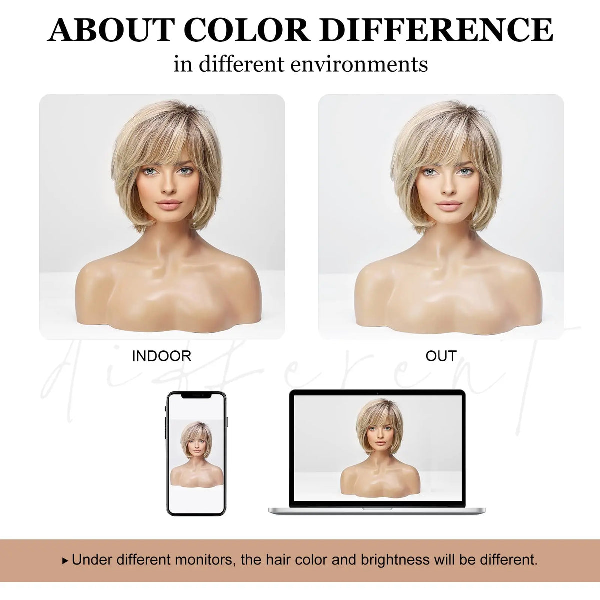 Peluca bob corto diferencias de color según la luz | Dream Shop