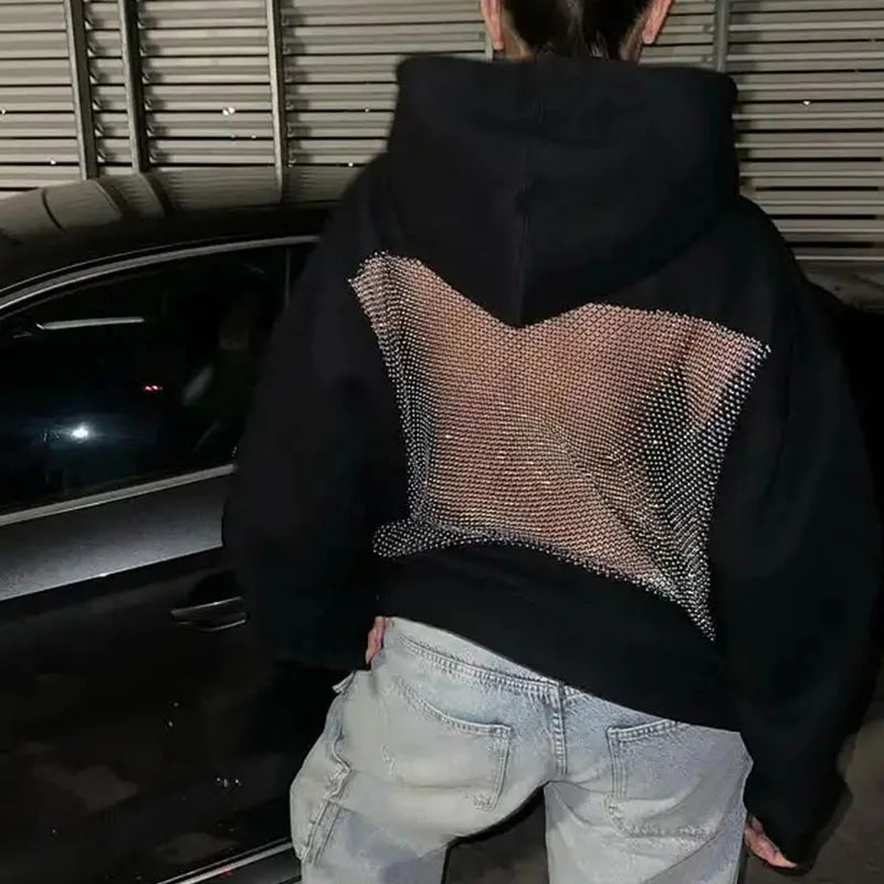 Felpa Schiena Strass con inserto rete gioiello posteriore