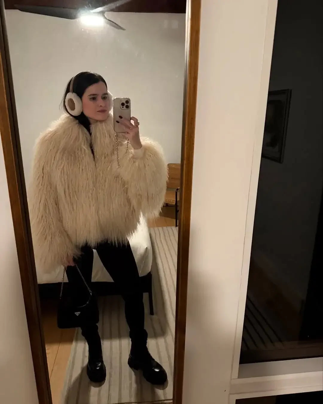 Pelliccia riccia Quatyr Giacca in eco pelliccia mongolia effetto pelo lungo riccio