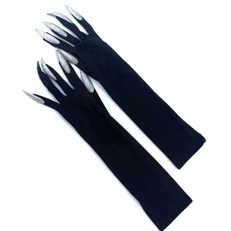 Guanti neri con unghie argento Halloween — Dream Shop