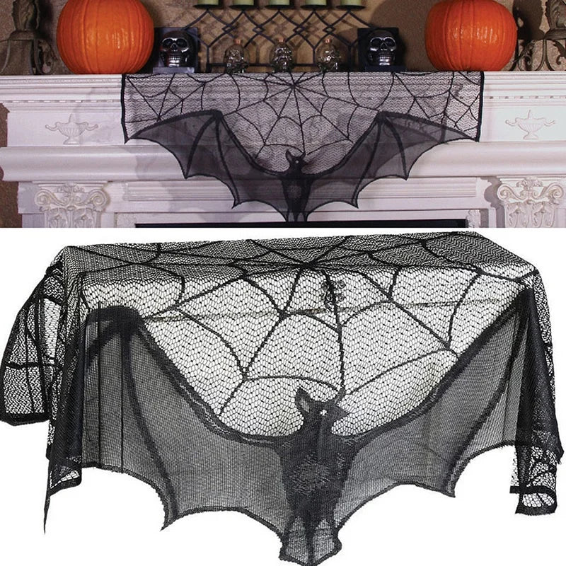 Tenda pizzo Halloween pipistrello su mensola camino — Dream Shop