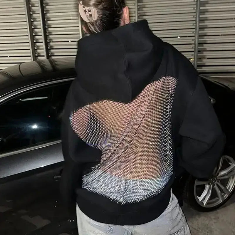 Felpa Schiena Strass con inserto rete gioiello posteriore