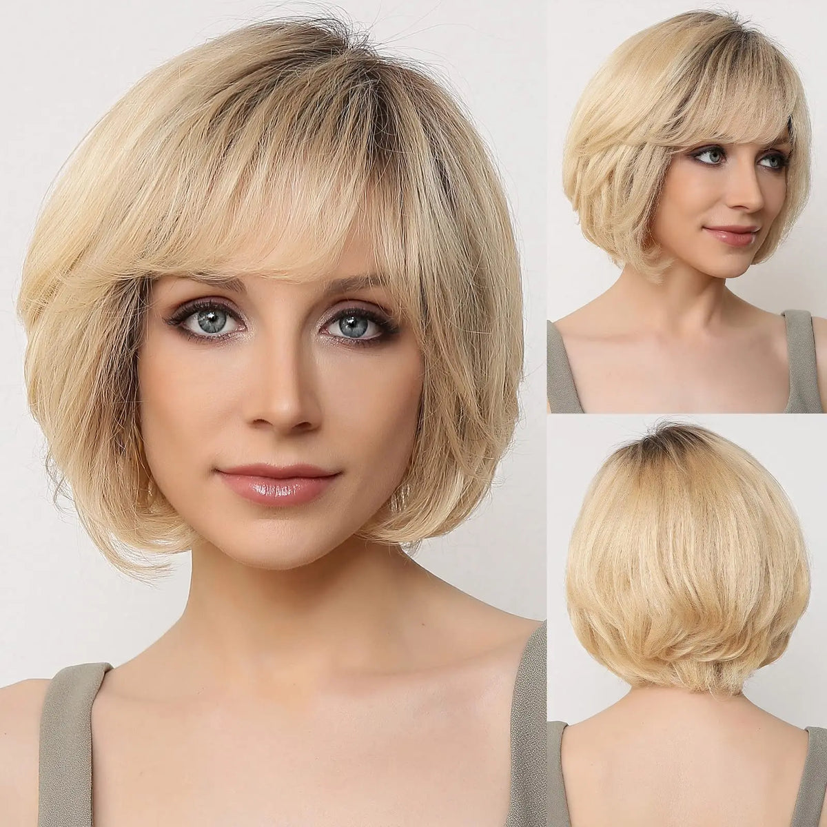 Peluca bob corto color HTWIG003-4 Rubio dorado raíz oscura | Dream Shop