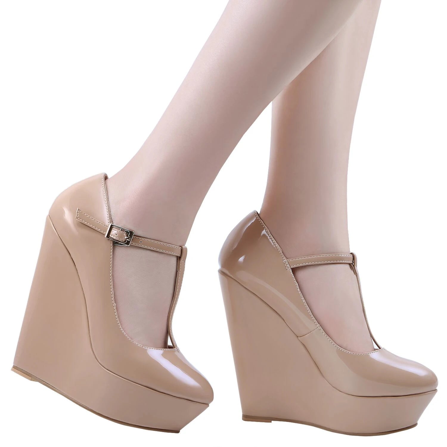 Zeppa Milady décolleté vernice con cinturino T-bar e plateau