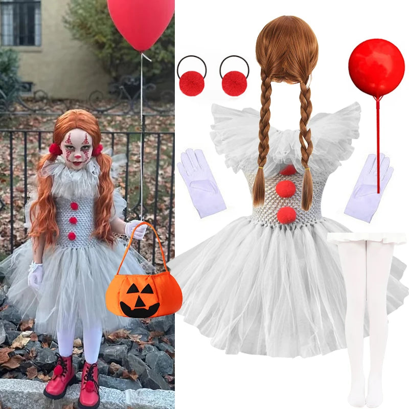 Costume clown horror bambina tutù grigio — Dream Shop