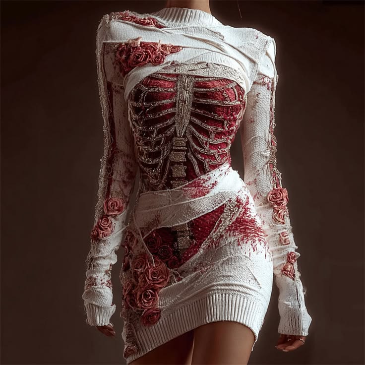 Robe squelette moulante avec os
Minirobe imprimée 3D squelette et roses