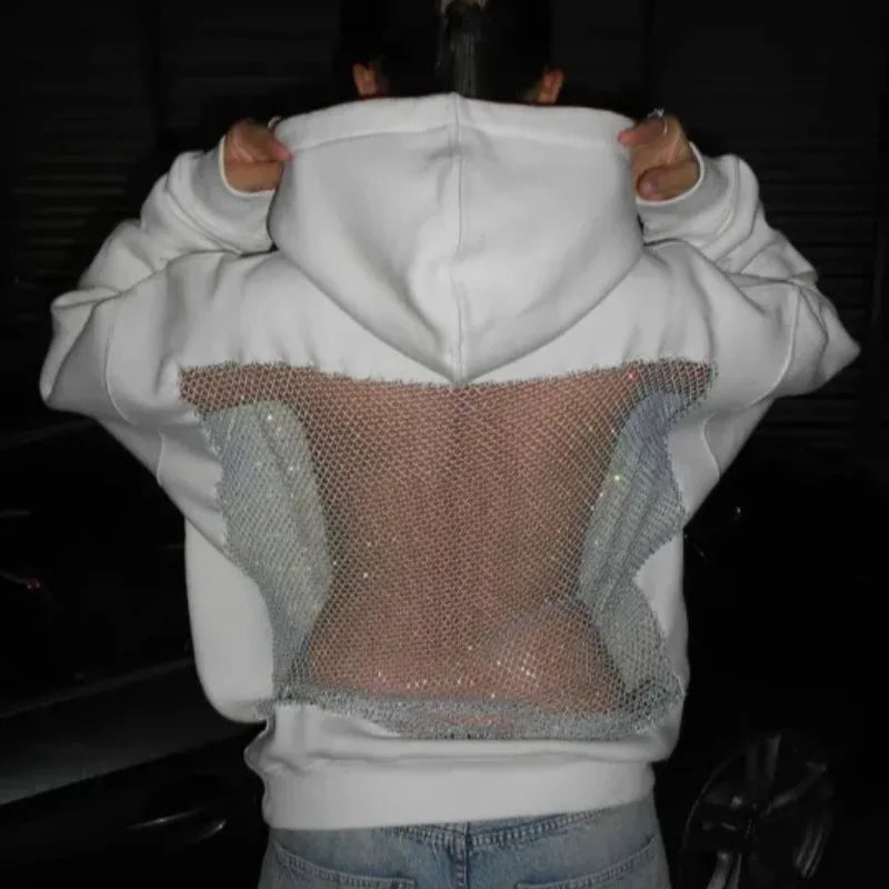 Felpa Schiena Strass con inserto rete gioiello posteriore