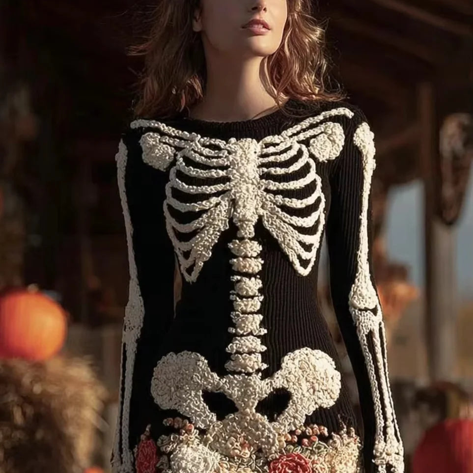Abito scheletro tubino con ossa colore nero e panna — Dream Shop
