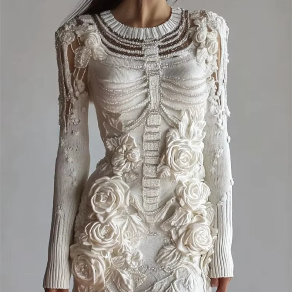 Abito scheletro tubino con ossa colore bianco panna — Dream Shop