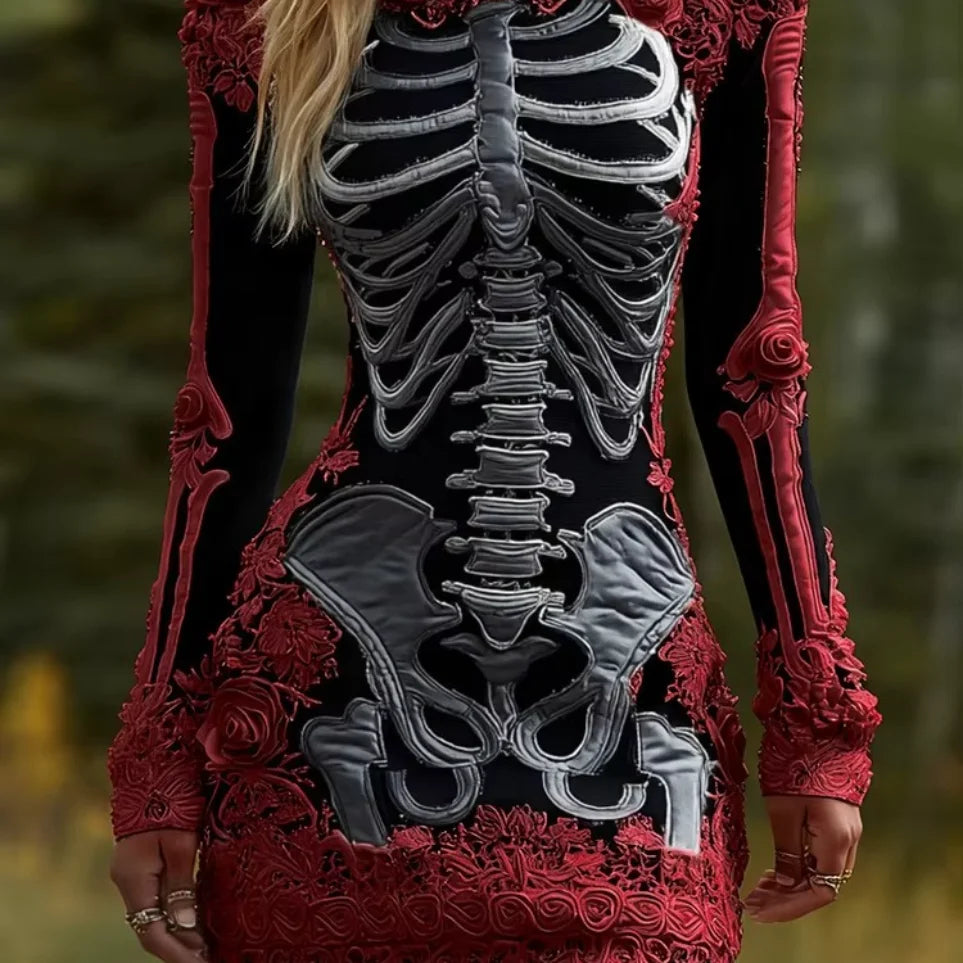 Abito scheletro tubino con ossa colore nero e rosso — Dream Shop