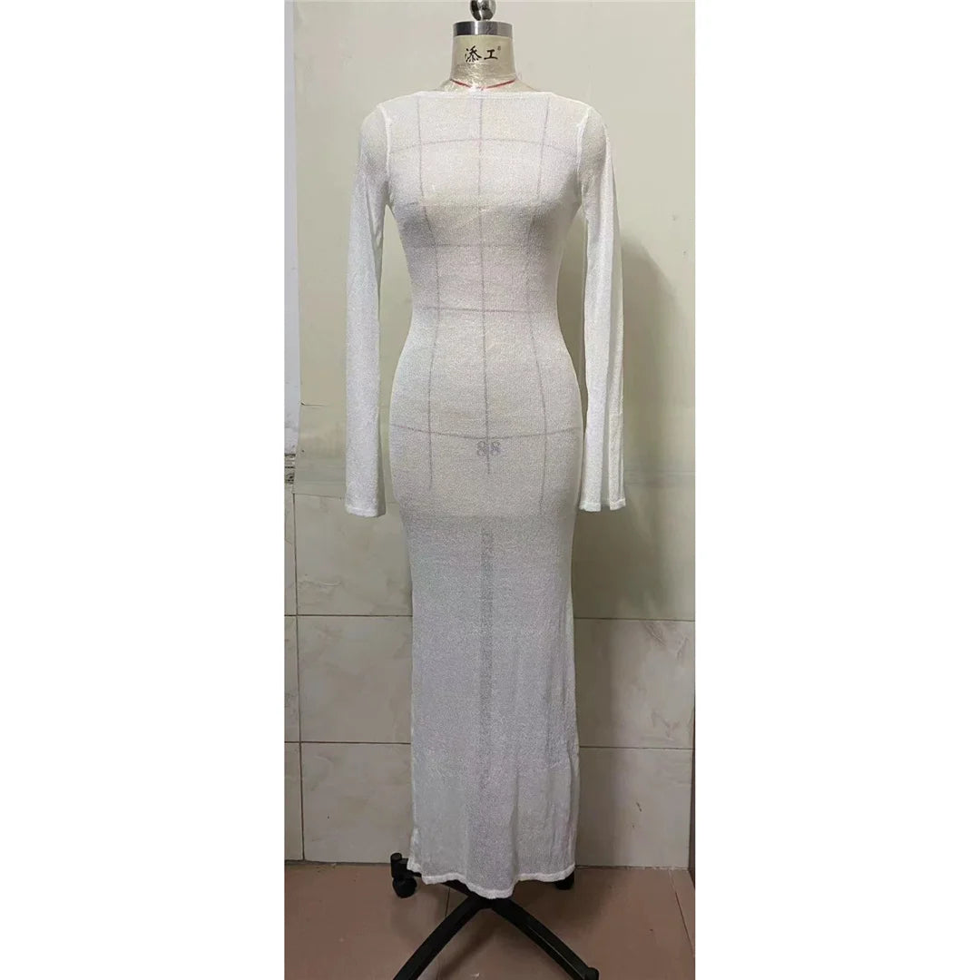 Abito copricostume traforato Lovpi — beige lungo maniche lunghe | Dream Shop
