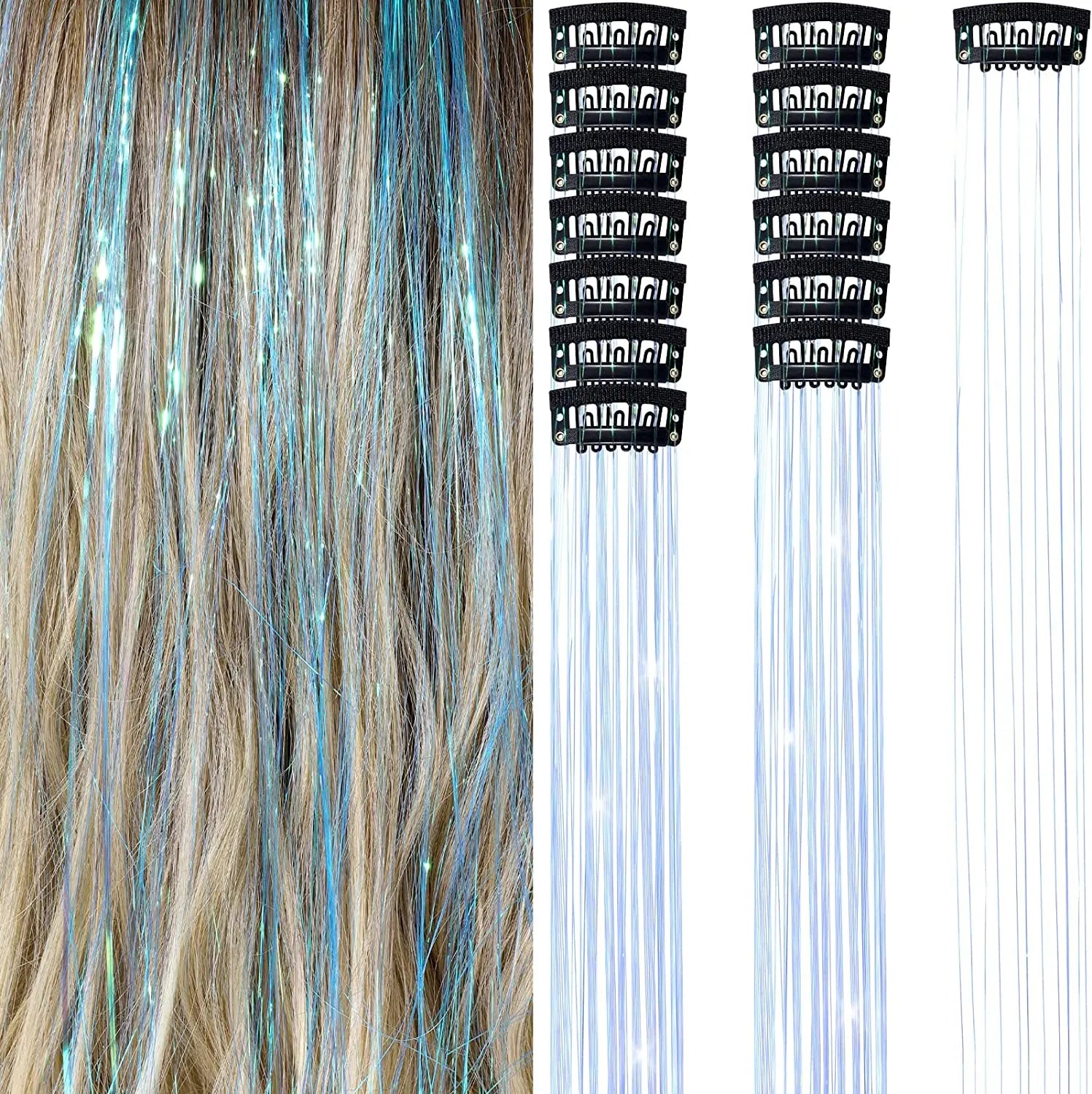 Extension Glitter-Star con 12 clip effetto luce per capelli