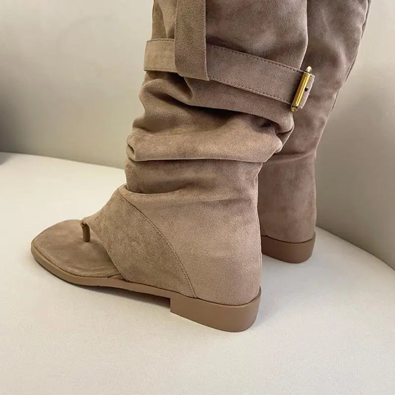 Stivale aperto in punta Bgauj — cachi fibbia laterale | Dream Shop