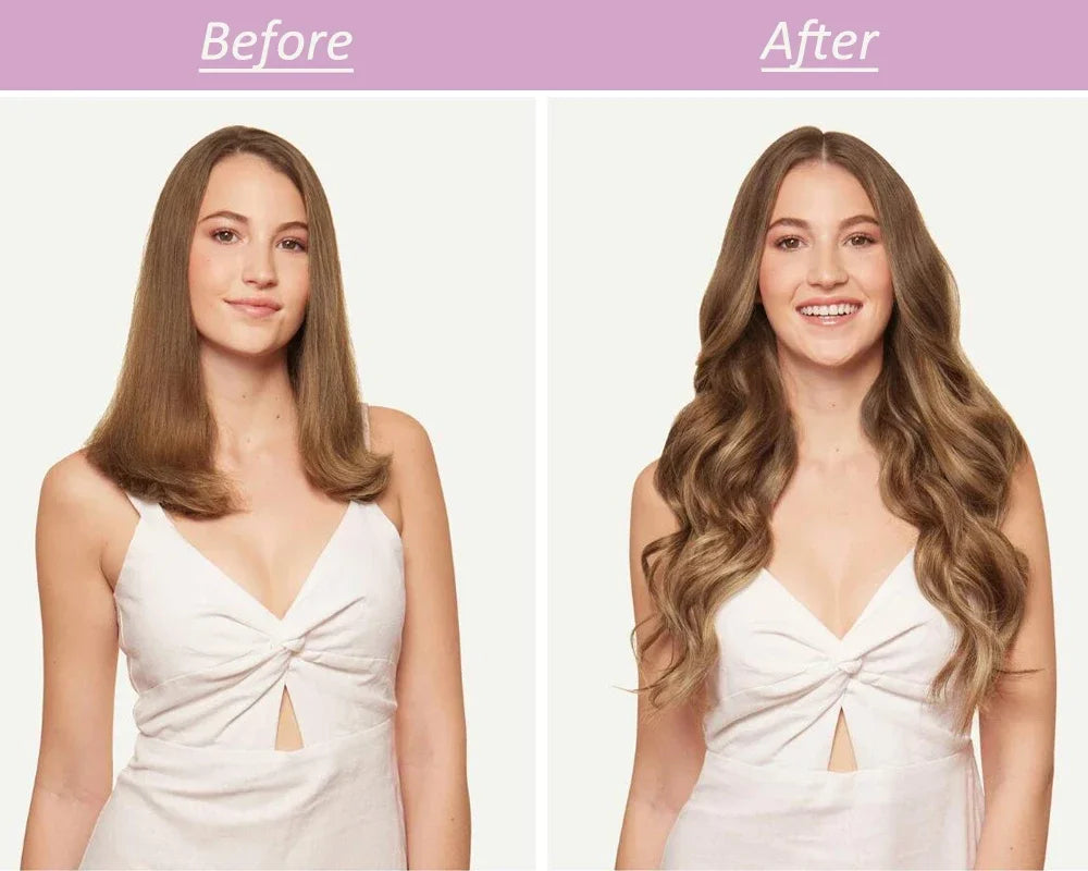 Clip-in hair extension before and after volume effect | Dream Shop