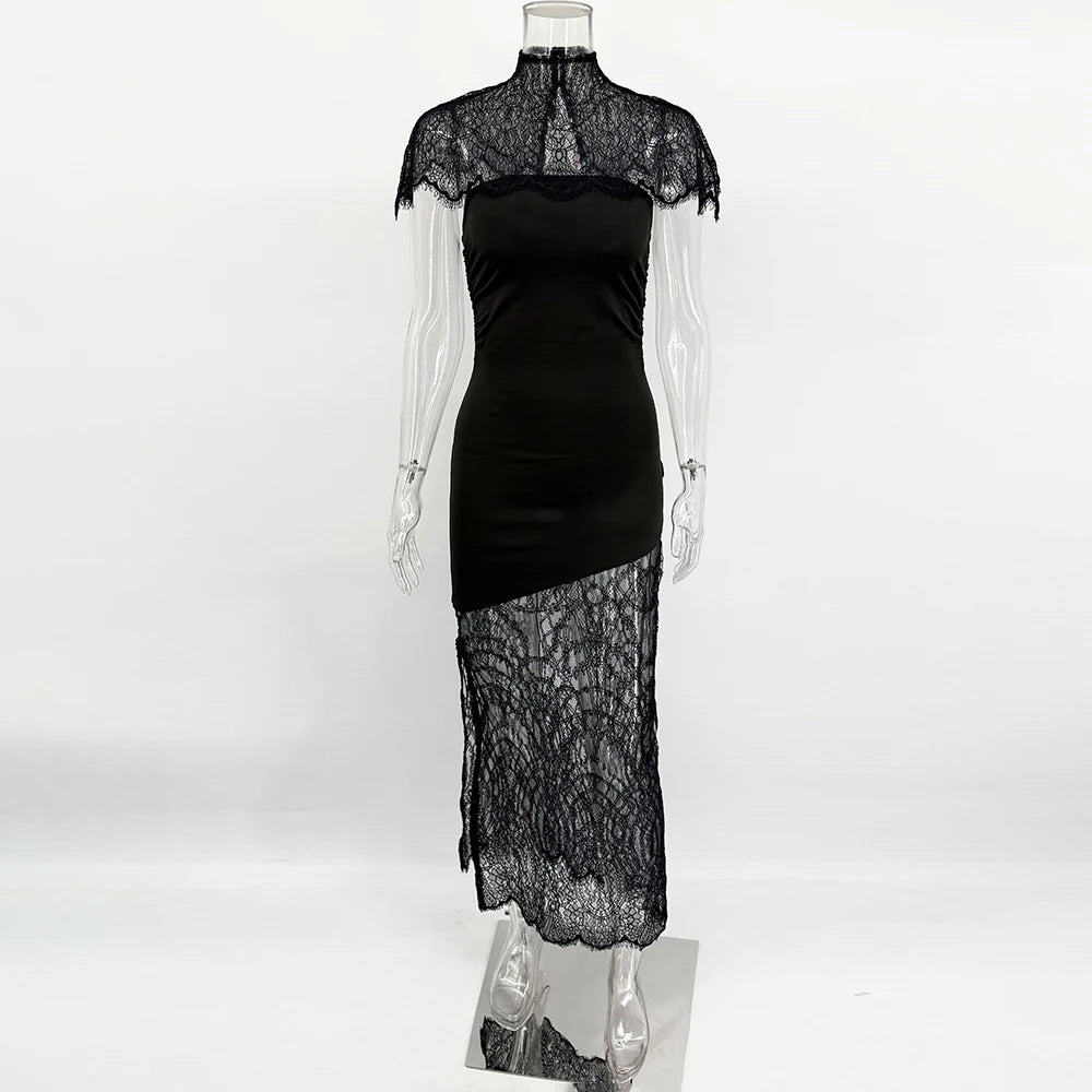 Abitino Pizzo Coprispalle Tamaska con collo alto e inserti in pizzo