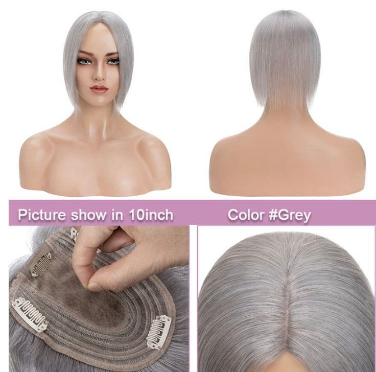 Taupe Topper in capelli veri con base in seta e clip