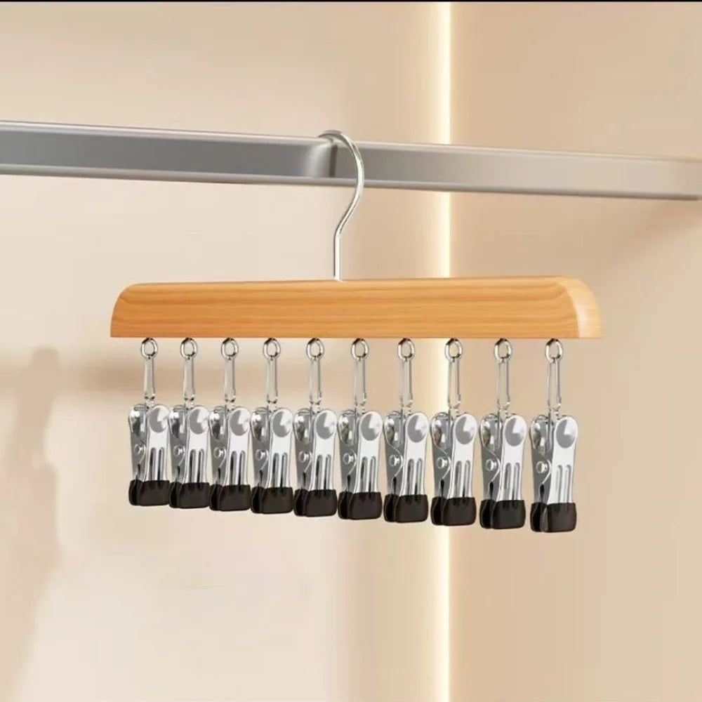 Gruccia multiganci legno chiaro 10 pinze su asta armadio | Dream Shop